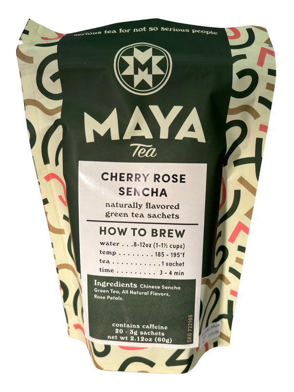 Cherry Rose Sencha Green | Maya Tea | 20 Pyramid White Tea Bags