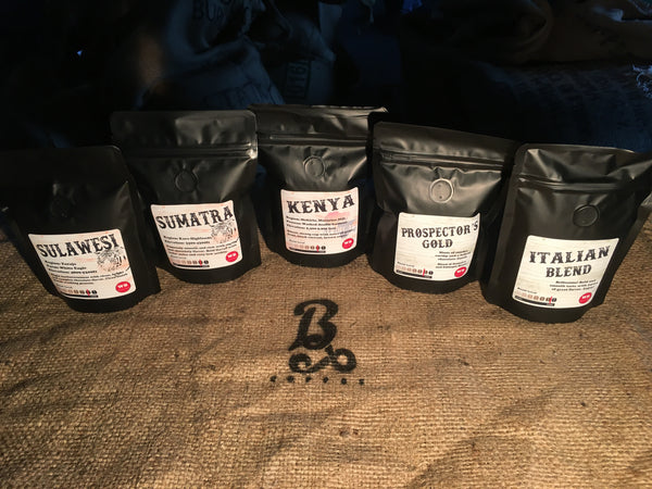 Kenyan, Sulawesi, Sumatra, Prospector's Gold Blend (Mocha-Java), Italian Blend